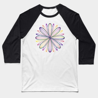 Fireworks Flower | Rainbow Rose Curve White Baseball T-Shirt